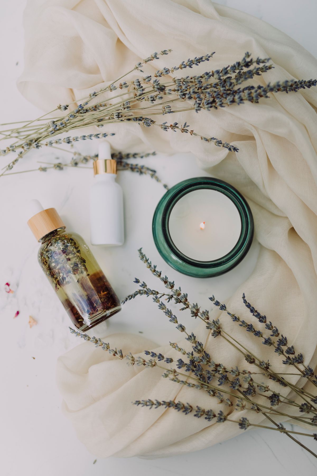 Calming lavender spa setting at Pampering by Eboni in Garden City